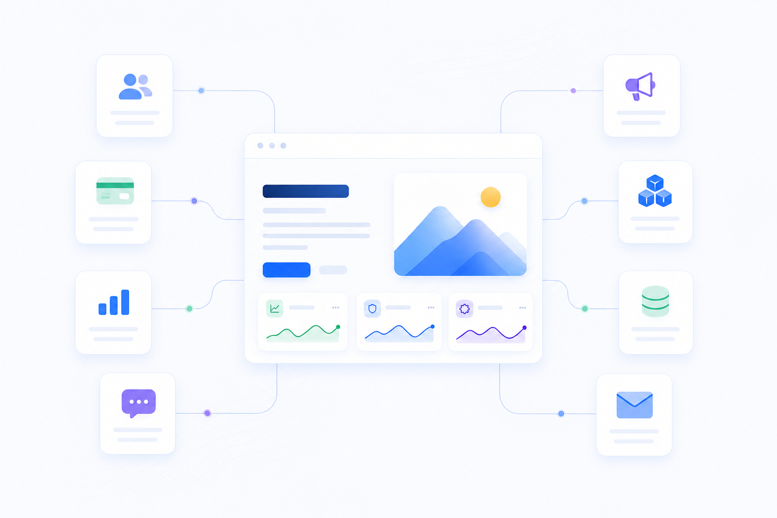 Сайт, связанный с CRM, оплатами, аналитикой, рекламой, сообщениями, учётными системами, API и email